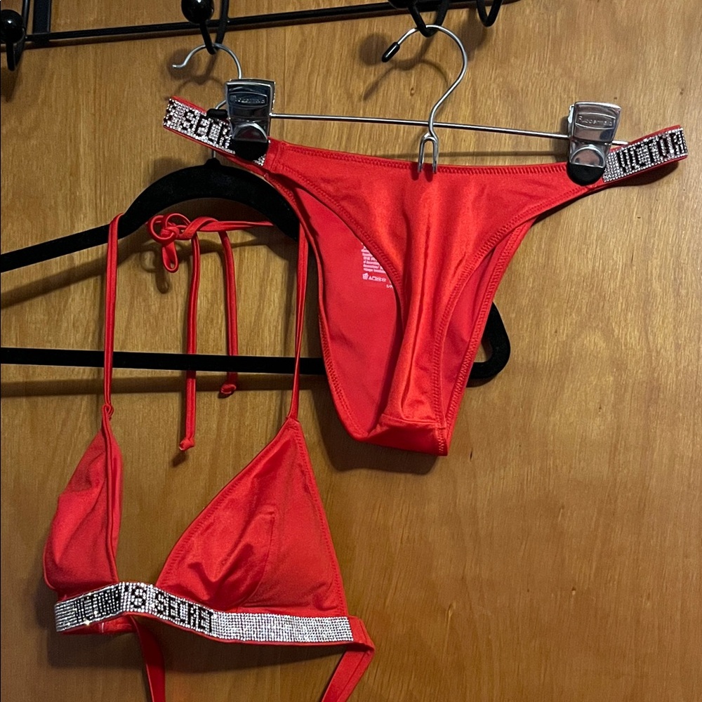 Victoria's Secret Red Bikini with Rhinestone Accents